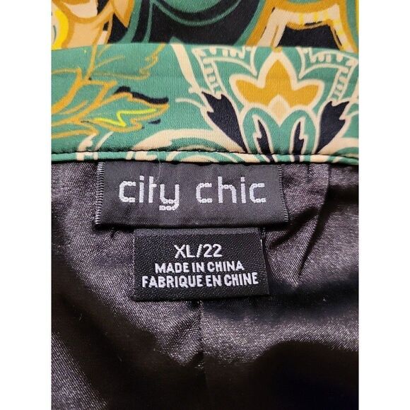 City Chic Plus Size XL 22 Drapey Tulip Faux Wrap Skirt/Silky/Green-Golden - Picture 3 of 12